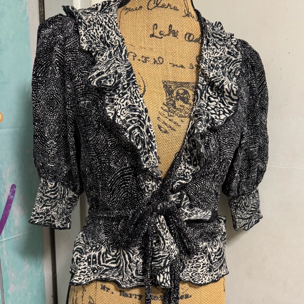Free People Elegant Wrap Style Black and White Women's Top SZ S